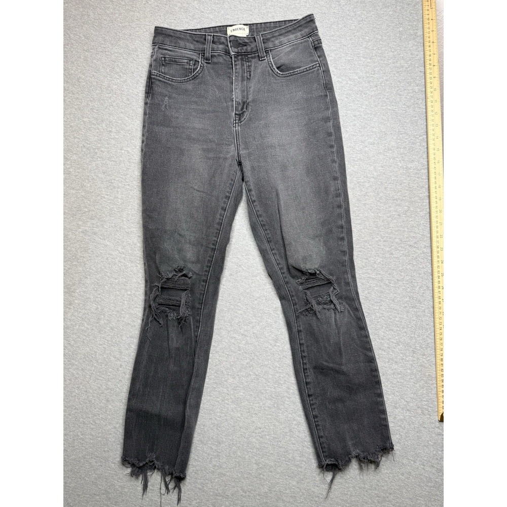 L'Agence High Line Skinny Jeans Womens 27 High Rise Distress Raw Hem Black